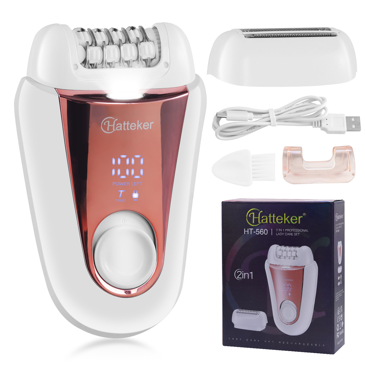 Epilator Wireless - 하테커 2-in-1 여성용 충전식 제모기, 얼굴